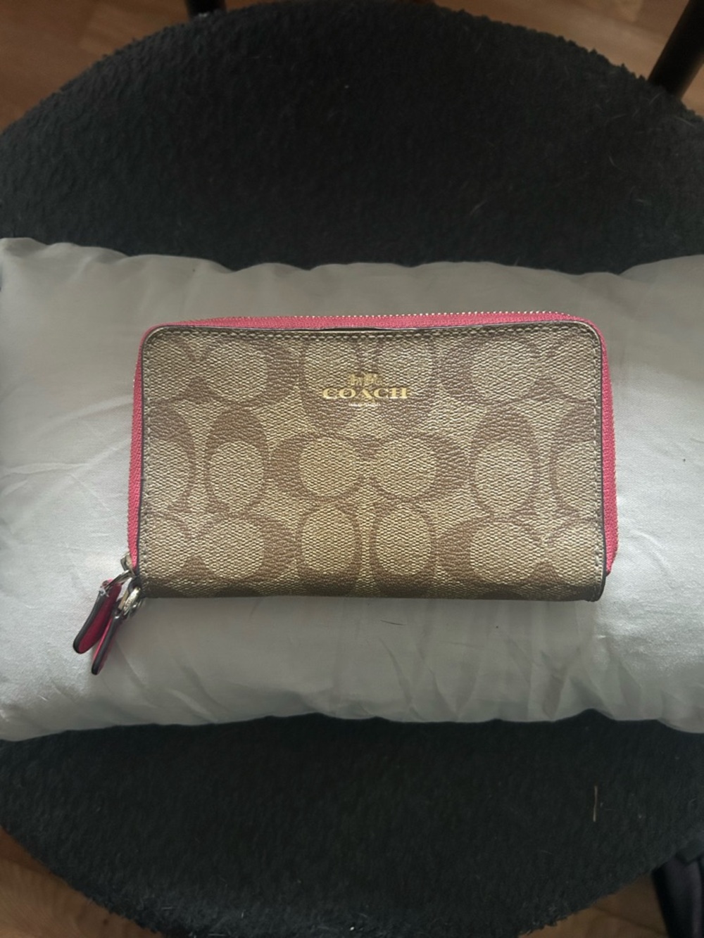 Coach Signature Canvas Wallet with Pink Trim